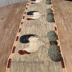 Farmhouse Rooster Table Runner with Blue and Red Details